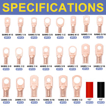 Haisstronica copper crimp connectors bundle: 8AWG-1AWG terminals in #10, 1/4’’, 5/16’’, 3/8’’, 1/2’’ sizes, 60PCS total for heavy-duty use.