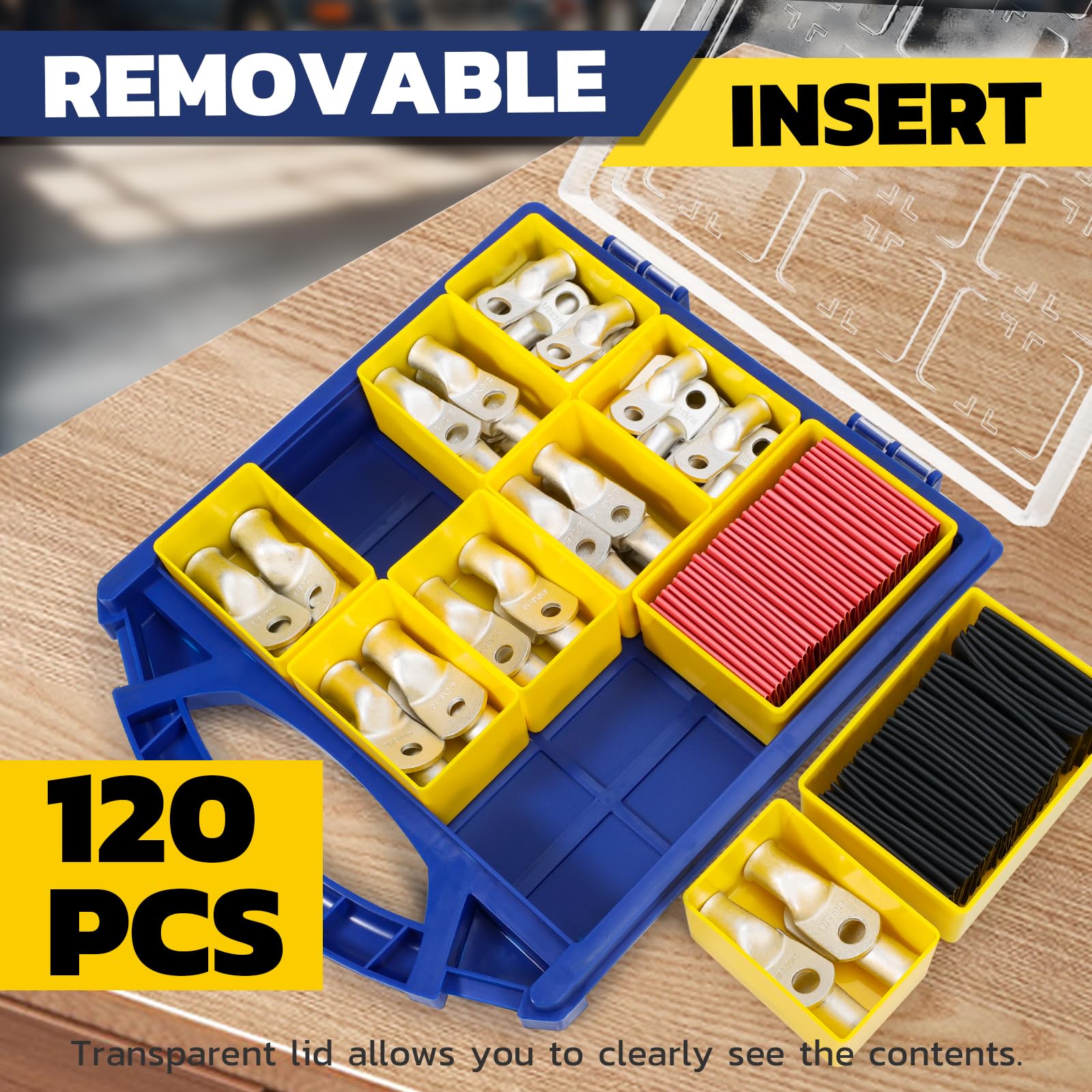 Haisstronica Lot de 10 cosses de câble de batterie 1/4" (M6) AWG, cosses en fil de cuivre robustes avec 10 gaines thermorétractables adhésives 3:1, cosses de fil de calibre 1/4, connecteur de borne de batterie, embouts de câble de batterie