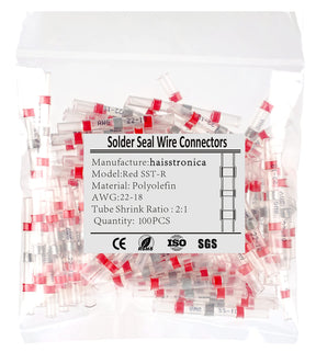 100PCS Red Solder Seal Wire Connectors AWG22-18,haisstronica Marine Grade Waterproof Solder Wire Connectors,Heat Shrink Butt Connectors,Insulated Butt Splice Electrical Connectors