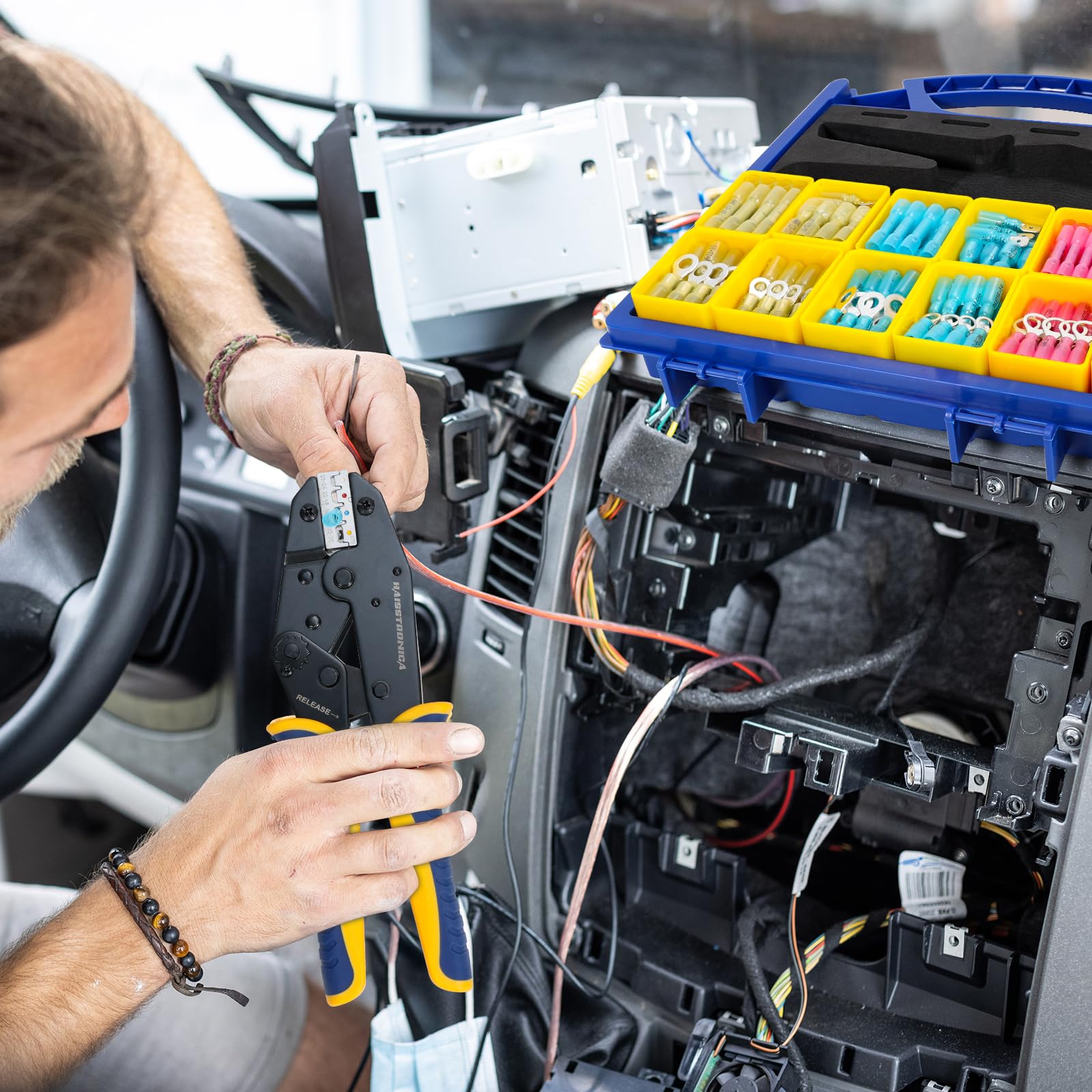 ワイヤーコネクタセット AWG 22-10 330/380個 9インチ圧着工具とオーガナイザー付き