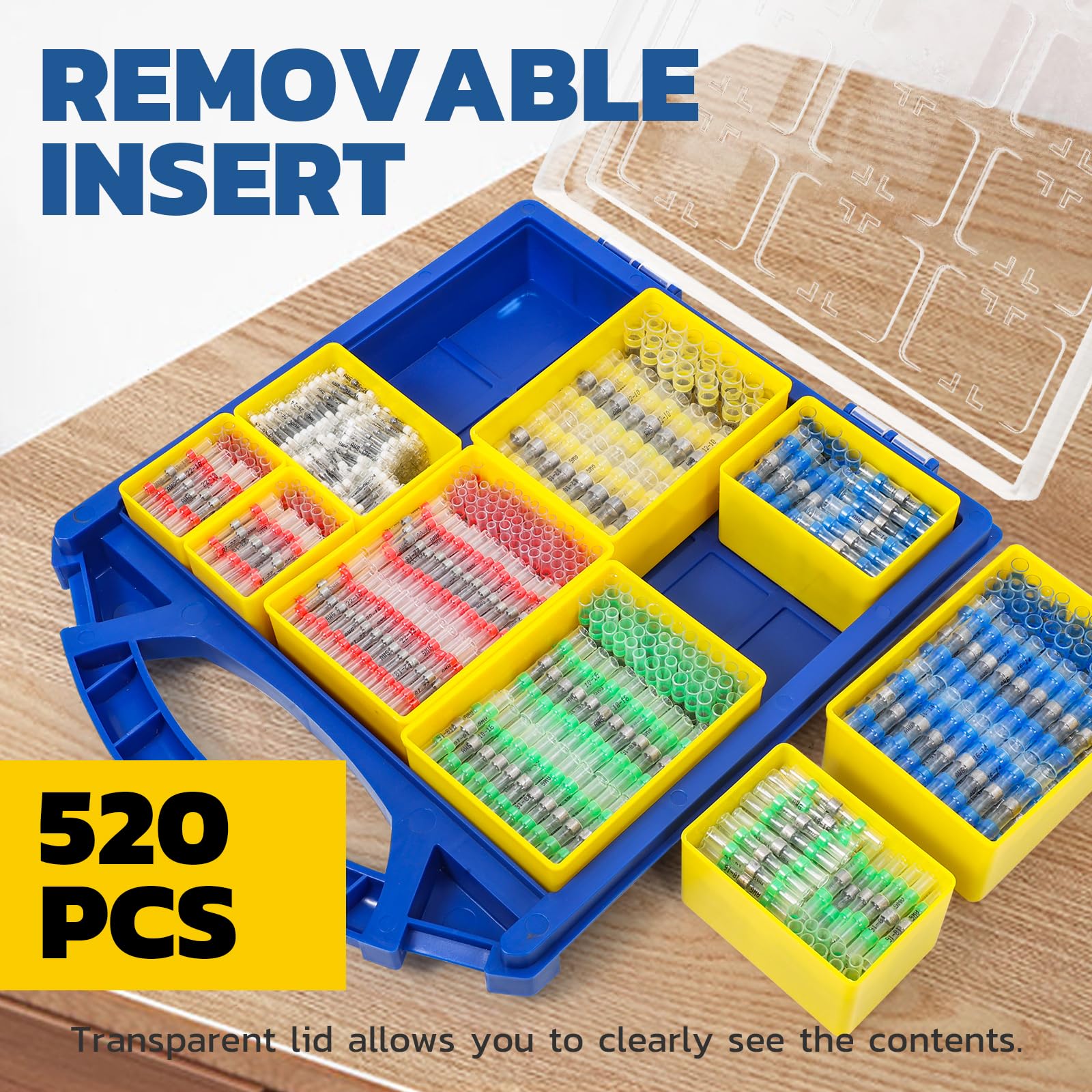 Heat shrink solder sleeve assortment with tubing sizes, piece counts and AWG ranges for common home electrical repairs