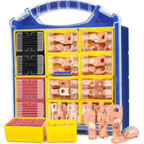 Haisstronica Lot de 10 cosses de câble de batterie 1/4" (M6) AWG, cosses en fil de cuivre robustes avec 10 gaines thermorétractables adhésives 3:1, cosses de fil de calibre 1/4, connecteur de borne de batterie, embouts de câble de batterie