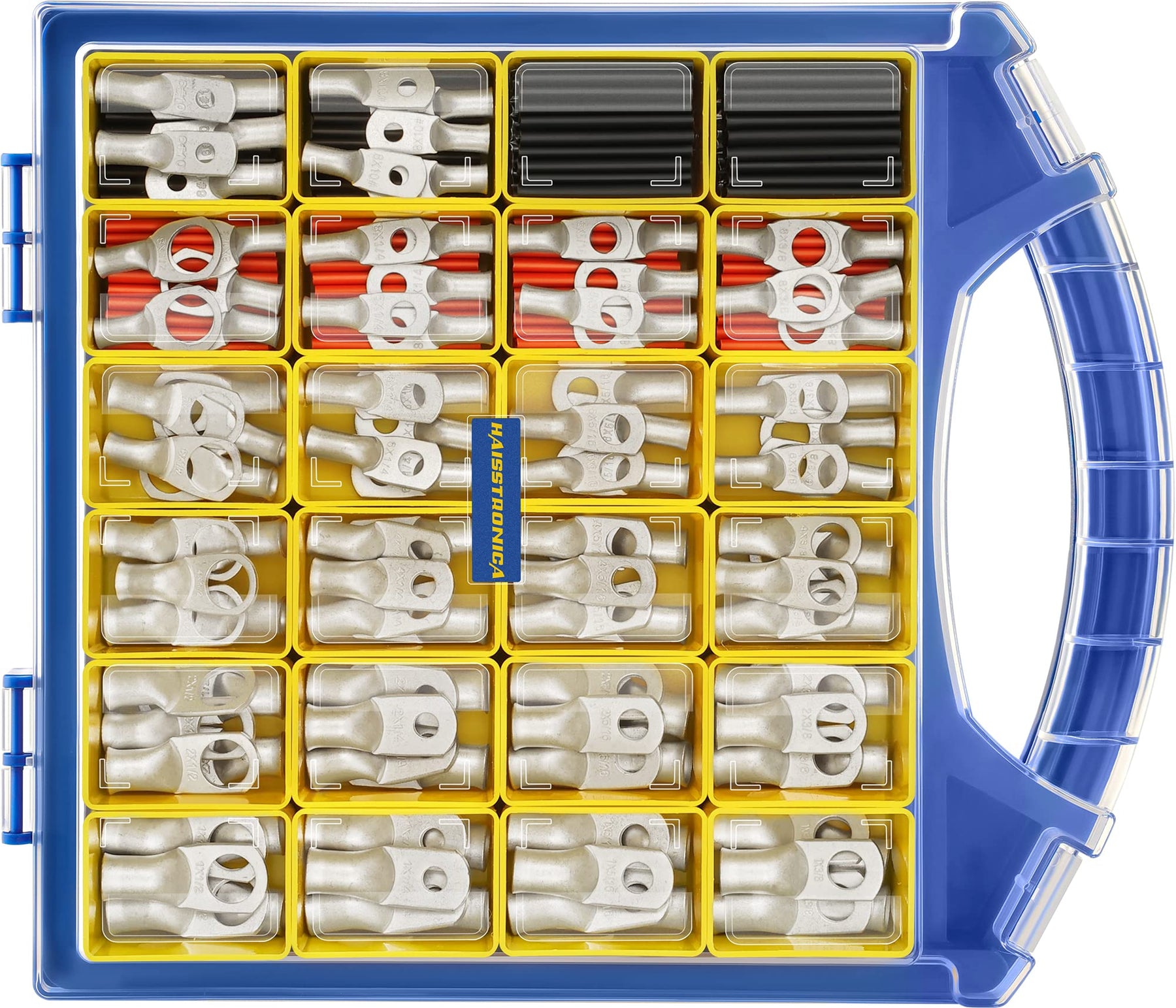 haisstronica 220PCS Tinned Copper Wire Lugs Kit,110PCS AWG 8 6 4 2 1 Heavy Duty Battery Cable Lug Ends Ring Terminal Connectors,Electrical Eyelets with 110PCS 3:1 Heat Shrink Tubing