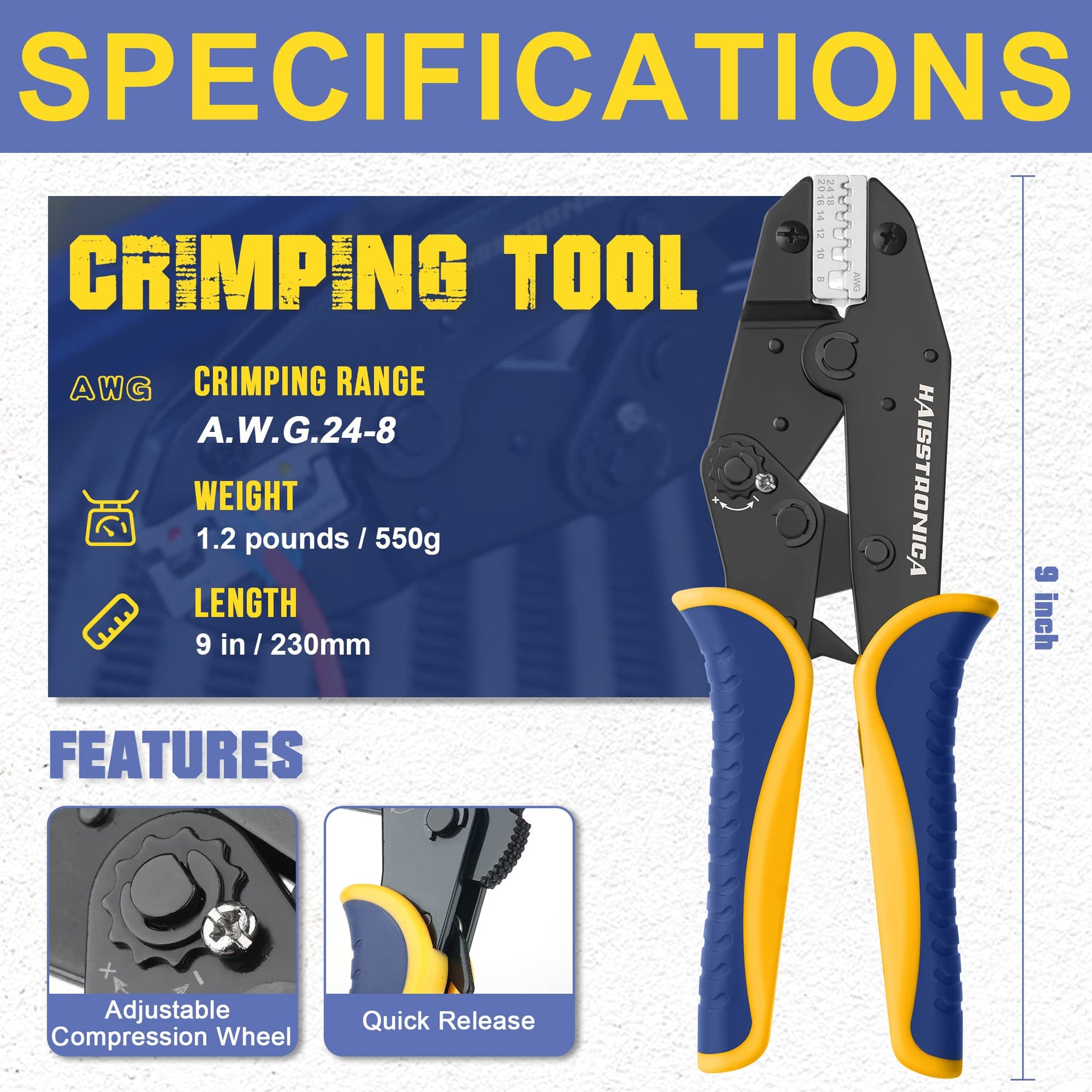 haisstronica ferrule Crimping Tool,24-8 AWG Sleeves Ferrule Ratchet Wire Crimping Tool