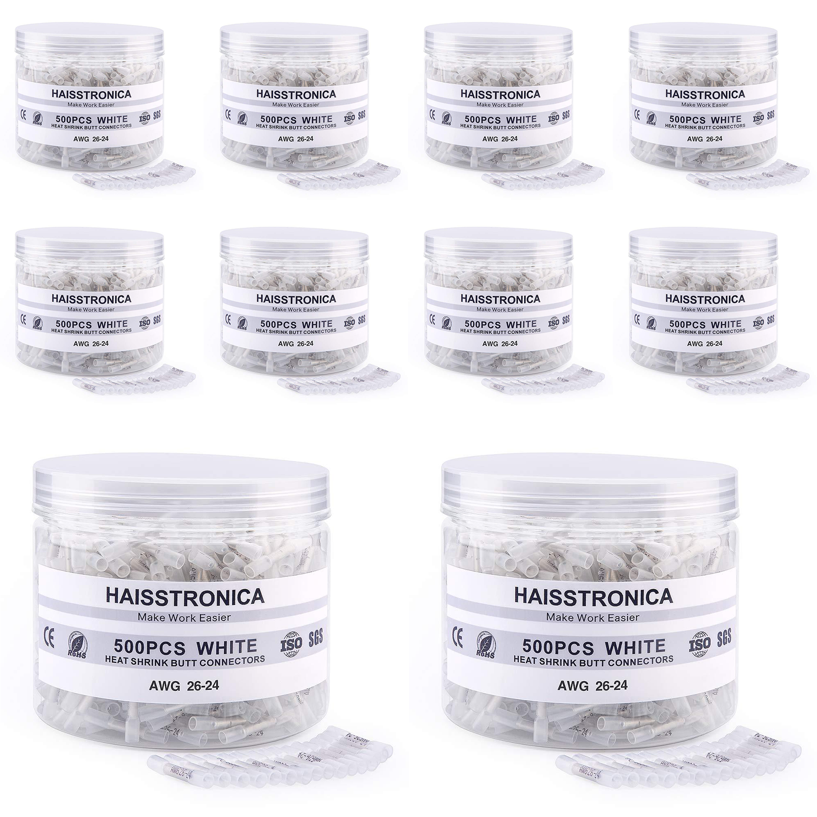Monthly Stocking - 10*500PCS White Heat Shrink Butt Connectors