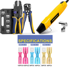 8PCS Crimping Tool Set & Mini Heat Gun & Ring/Spade/Bullet Terminals