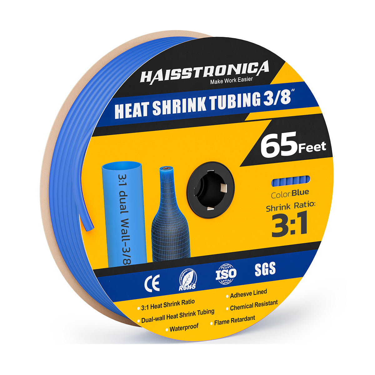 65 Ft Heat Shrink Tubing Roll 3/8 (9.5mm) - 3:1 Shrink Ratio