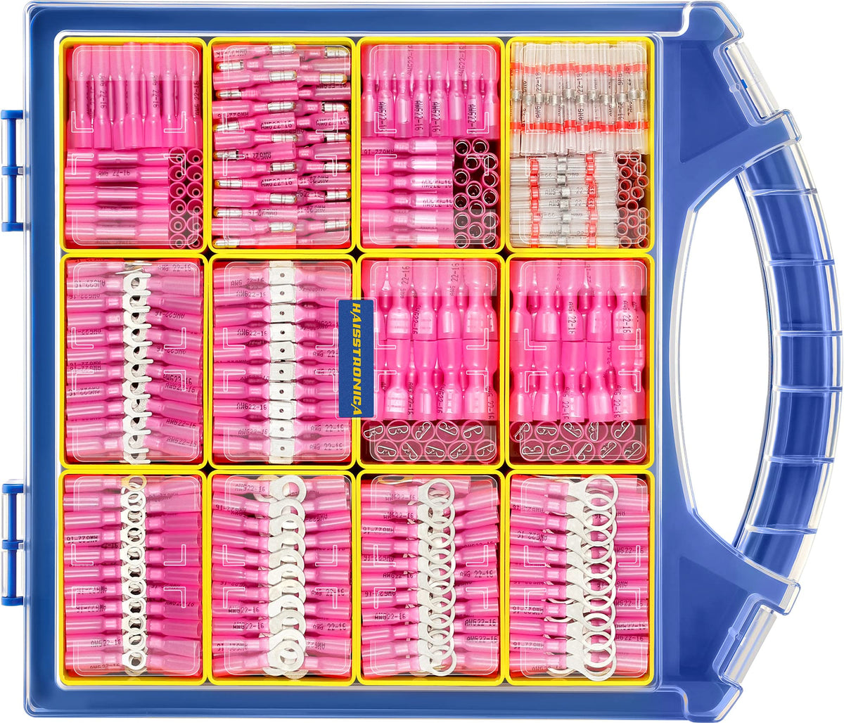 Kit de 880 connecteurs de fils thermorétractables rouges Haisstronica, calibre 22-16, connecteurs à fourche, à anneau, à balle, à souder bout à bout (type 11)