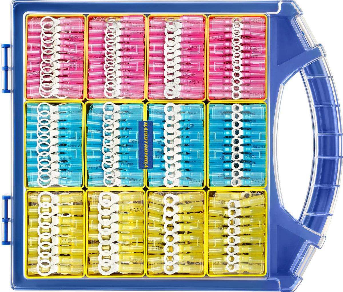 Haisstronica 780 pièces de connecteurs à anneau thermorétractables, AWG 22-10, connecteurs à anneau de qualité marine, connecteurs à œillet étanches en cuivre rouge étamé (3 couleurs/4 tailles)