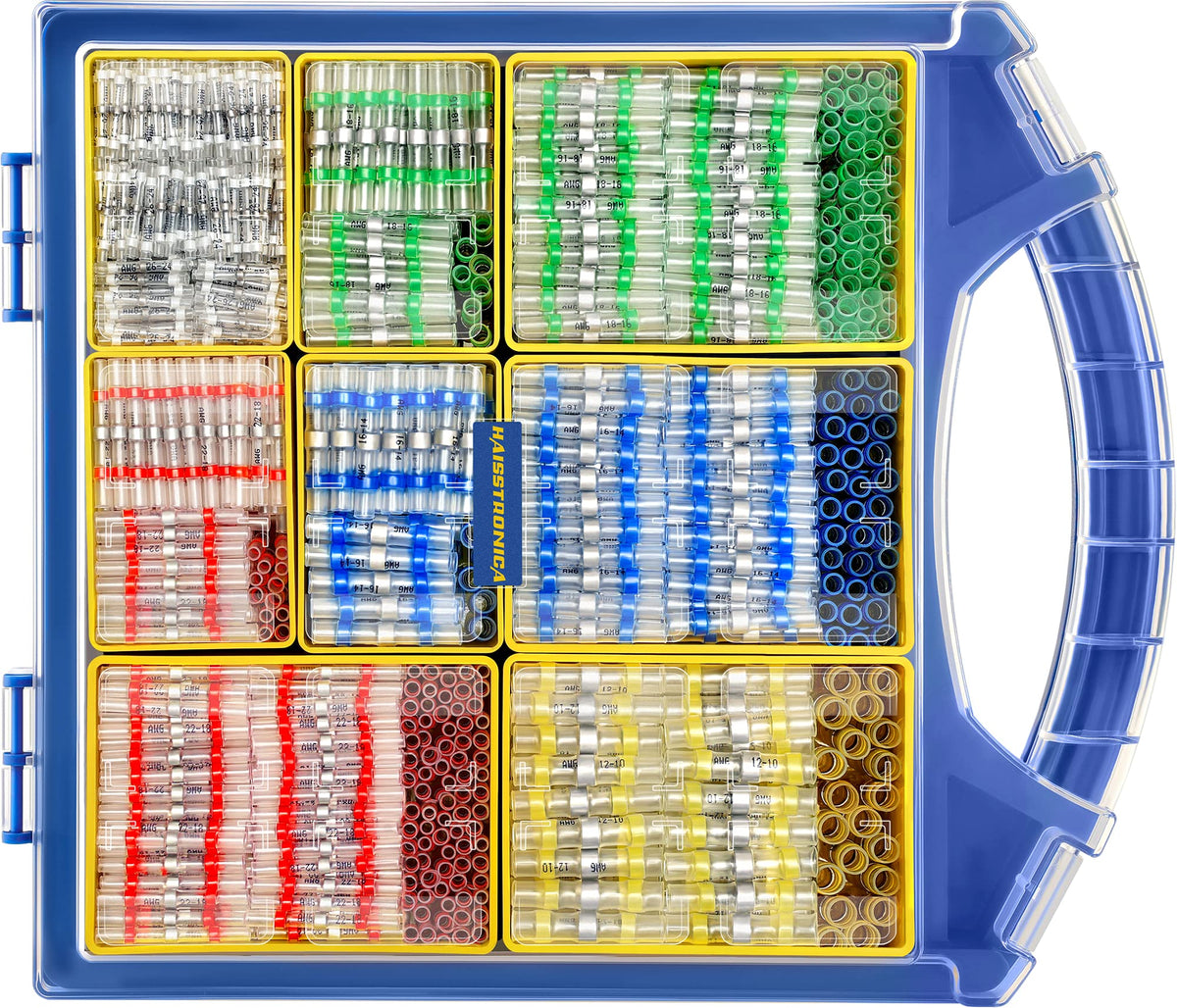 haisstronica 1000PCS Solder Seal Wire Connectors,Marine Grade Heat Shrink Wire Butt Connectors AWG 26-10 (5Colors/5Sizes) with Removable Storage Bins