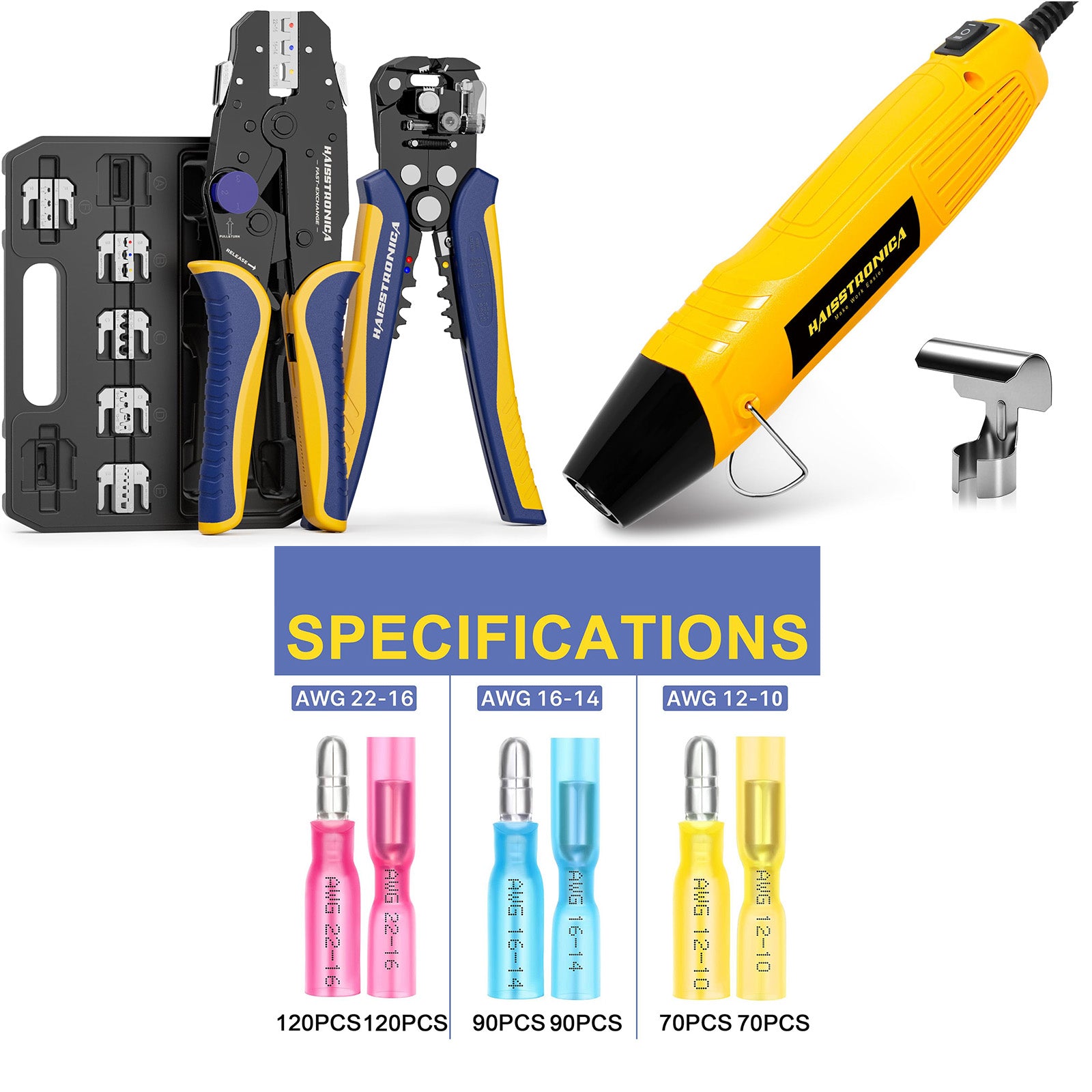 8PCS Crimping Tool Set & Mini Heat Gun & Ring/Spade/Bullet Terminals