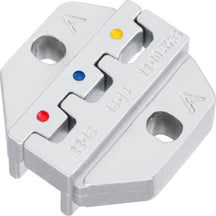 Haisstronica crimping die with 2 fix screws for ratcheting crimping tools, compatible with AWG 23-10 terminals.