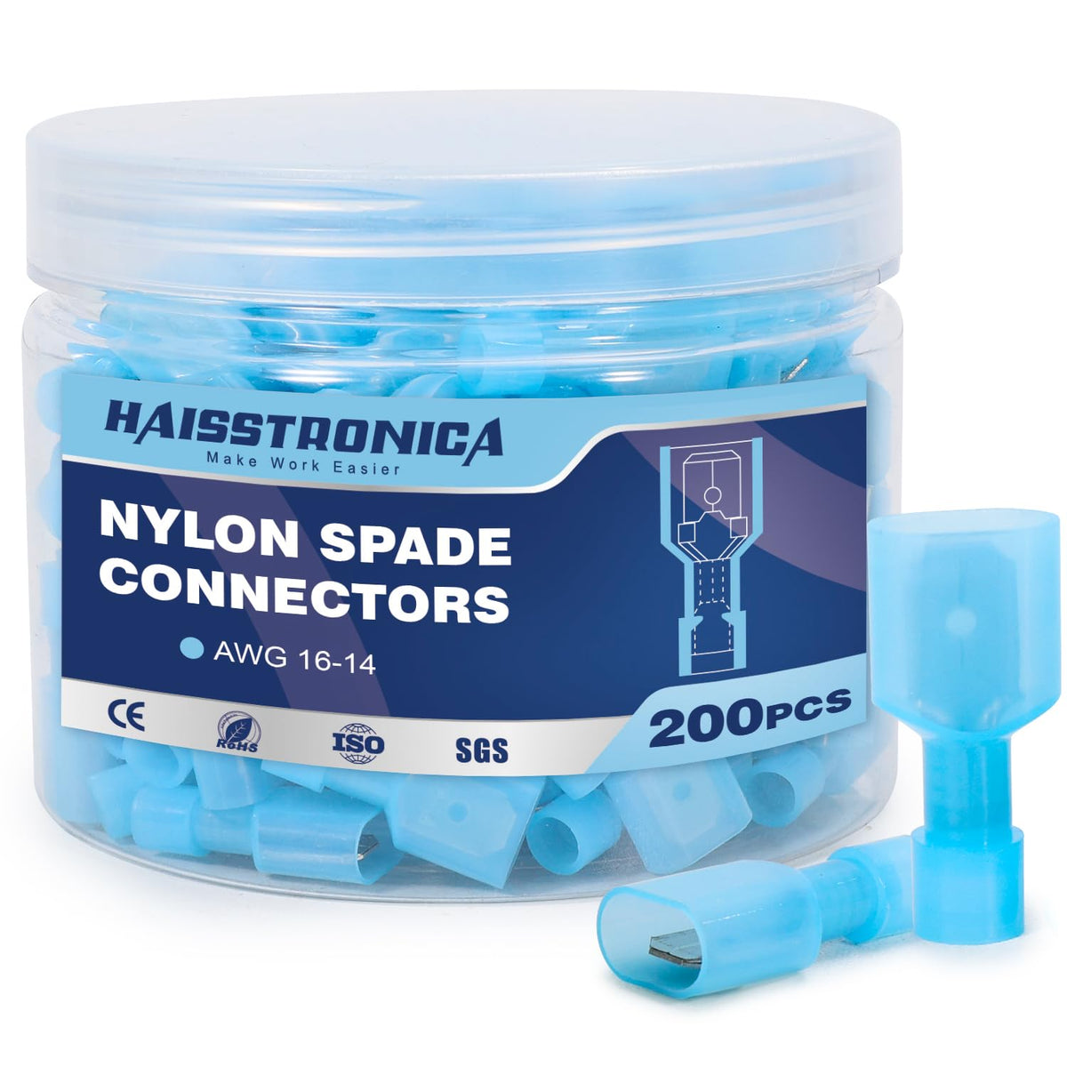 Nylon Spade Connectors Kit AWG 22-10-Bottle