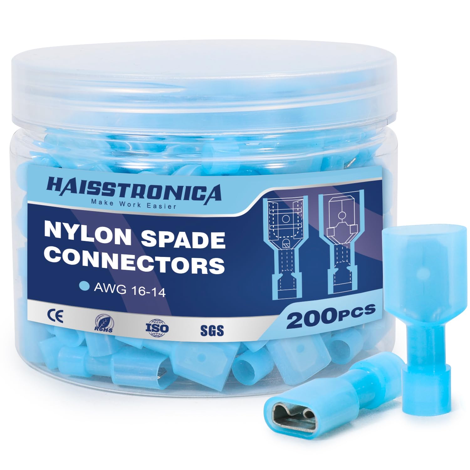 Nylon Spade Connectors Kit AWG 22-10-Bottle