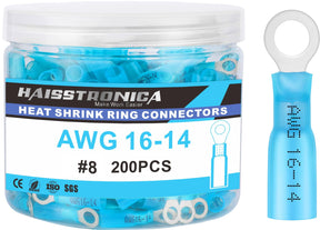 Heat Shrink Wire Connectors Ring Terminals 80/100/150/200PCS AWG 22-10 #10, 1/4", 5/16", 3/8" - (Bottlte)