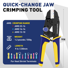 Quick Change Jaws Crimping Tool for Heat Shrink Wire Connectors AWG 22-10