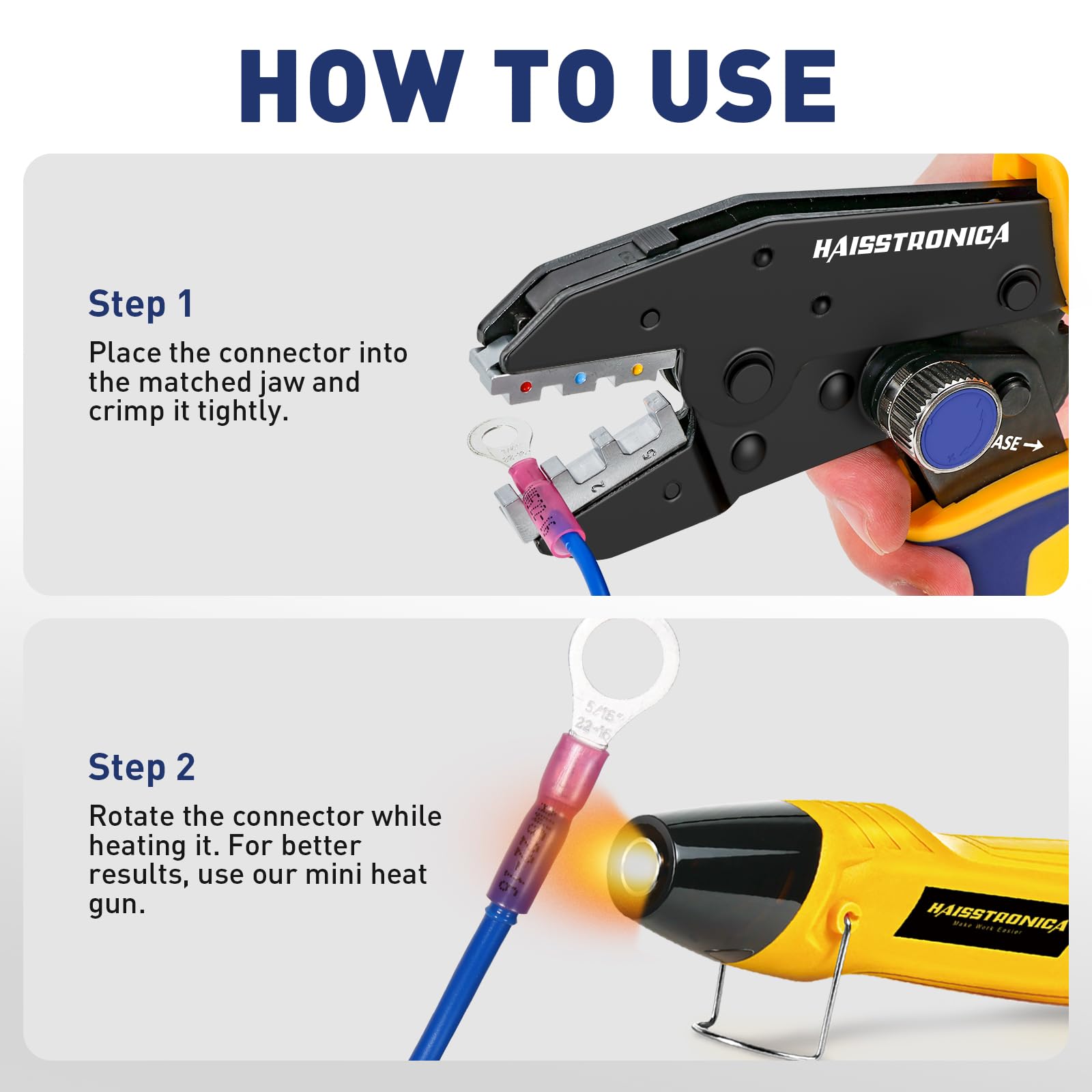 Quick Change Jaws Crimping Tool for Heat Shrink Wire Connectors AWG 22-10
