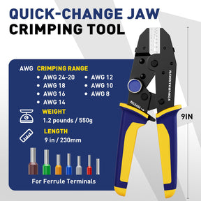 Quick Change Jaws Crimping Tool for Ferrule Terminals AWG 24-8
