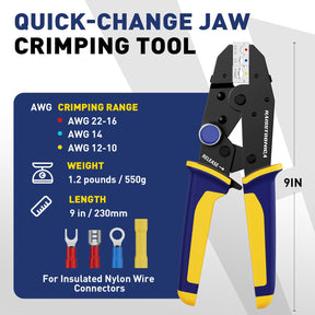 AWG 22-10 熱収縮コネクタ用ラチェット式ワイヤ端子圧着工具