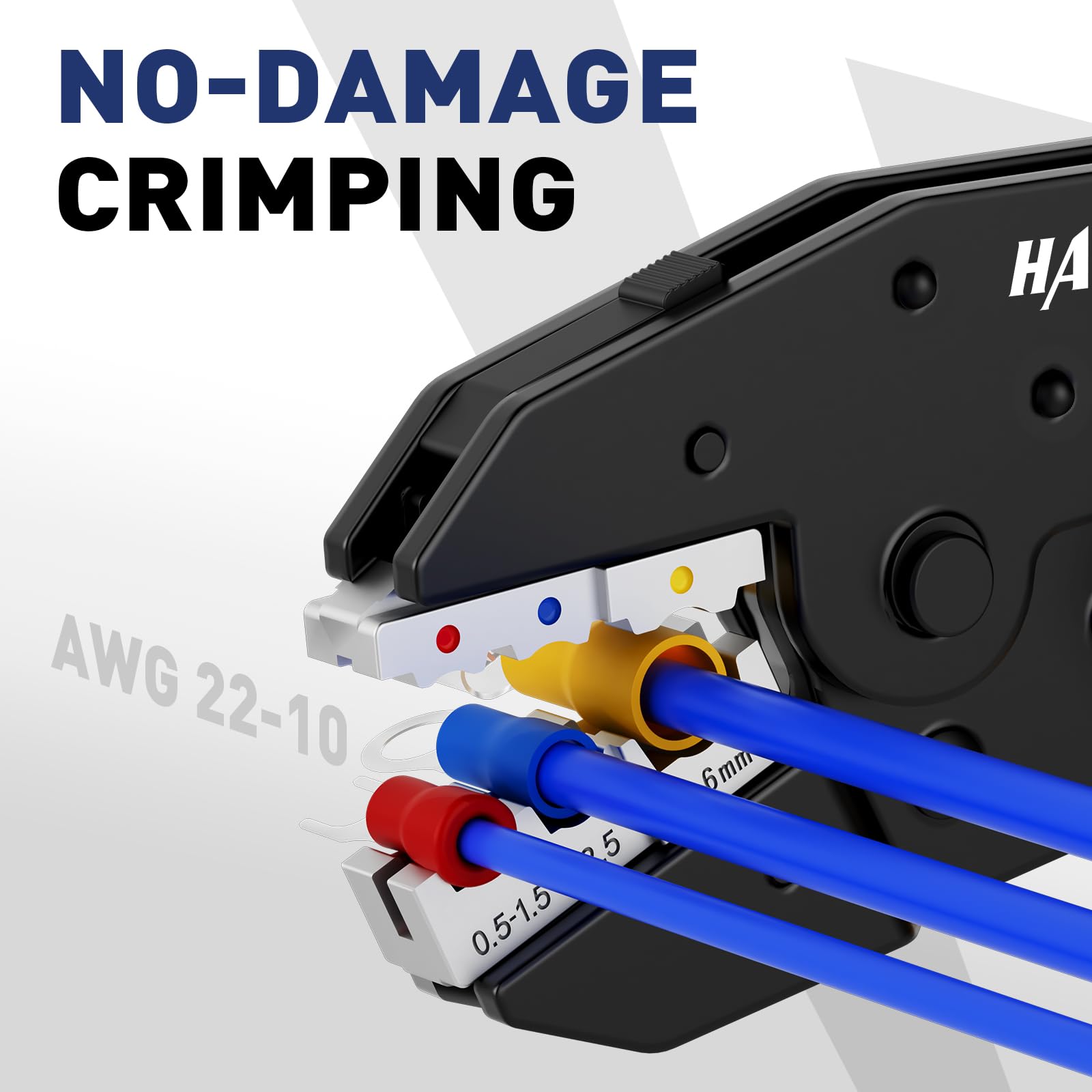 AWG 22-10 熱収縮コネクタ用ラチェット式ワイヤ端子圧着工具