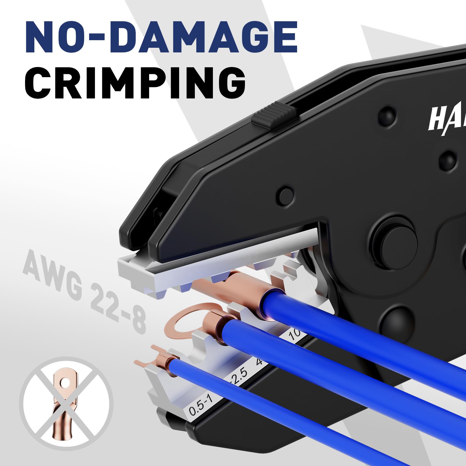 AWG 22-10 熱収縮コネクタ用ラチェット式ワイヤ端子圧着工具