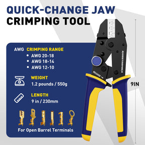 Quick Change Jaws Crimping Tool for Open Barrel Terminals AWG 20-10