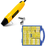 Heat gun solder connectors kit including heat gun and assorted solder sleeves for fast and professional wiring jobs.