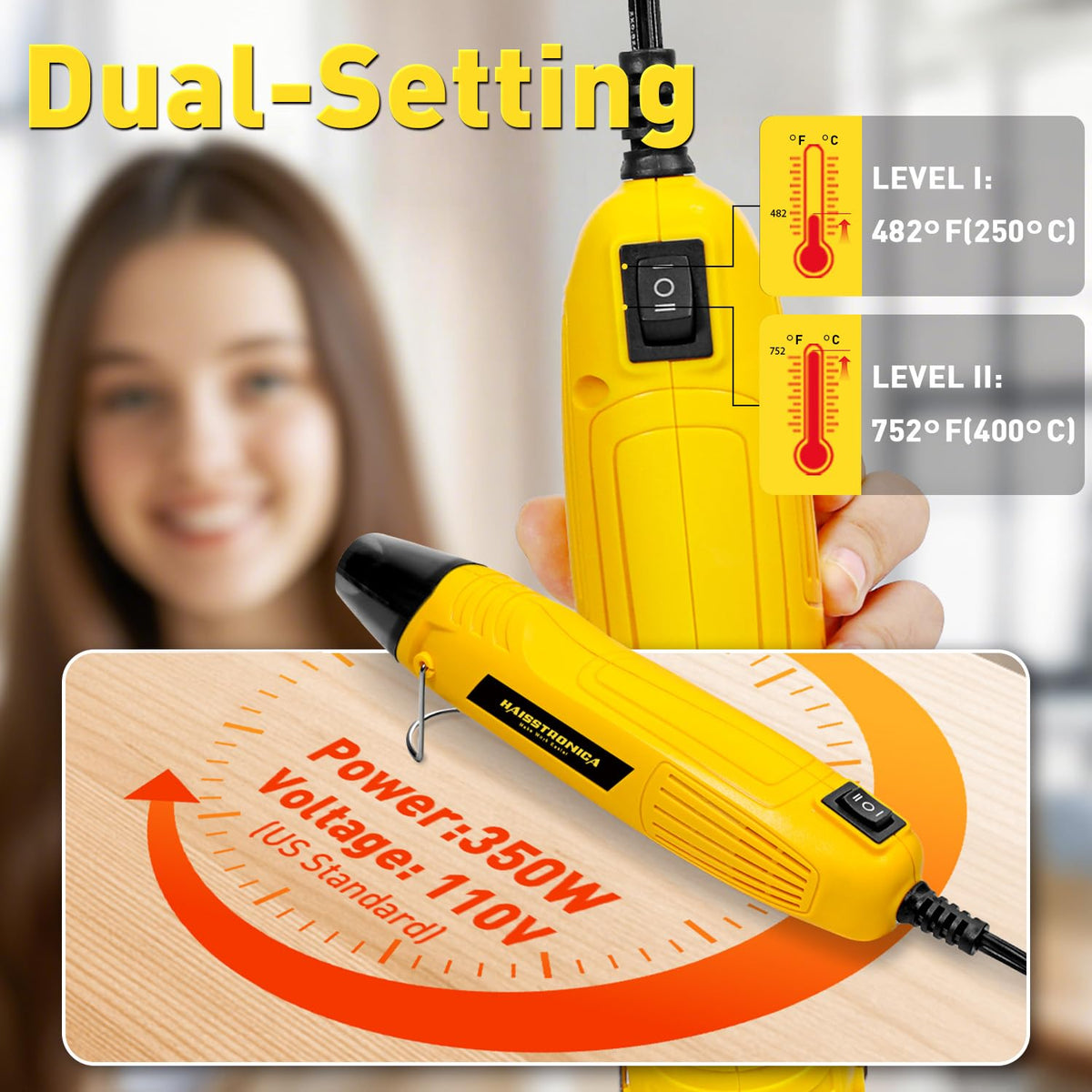 Premium safety of hot air gun for heat shrink: heat-resistant nozzle, overheat protection, efficient cooling features.
