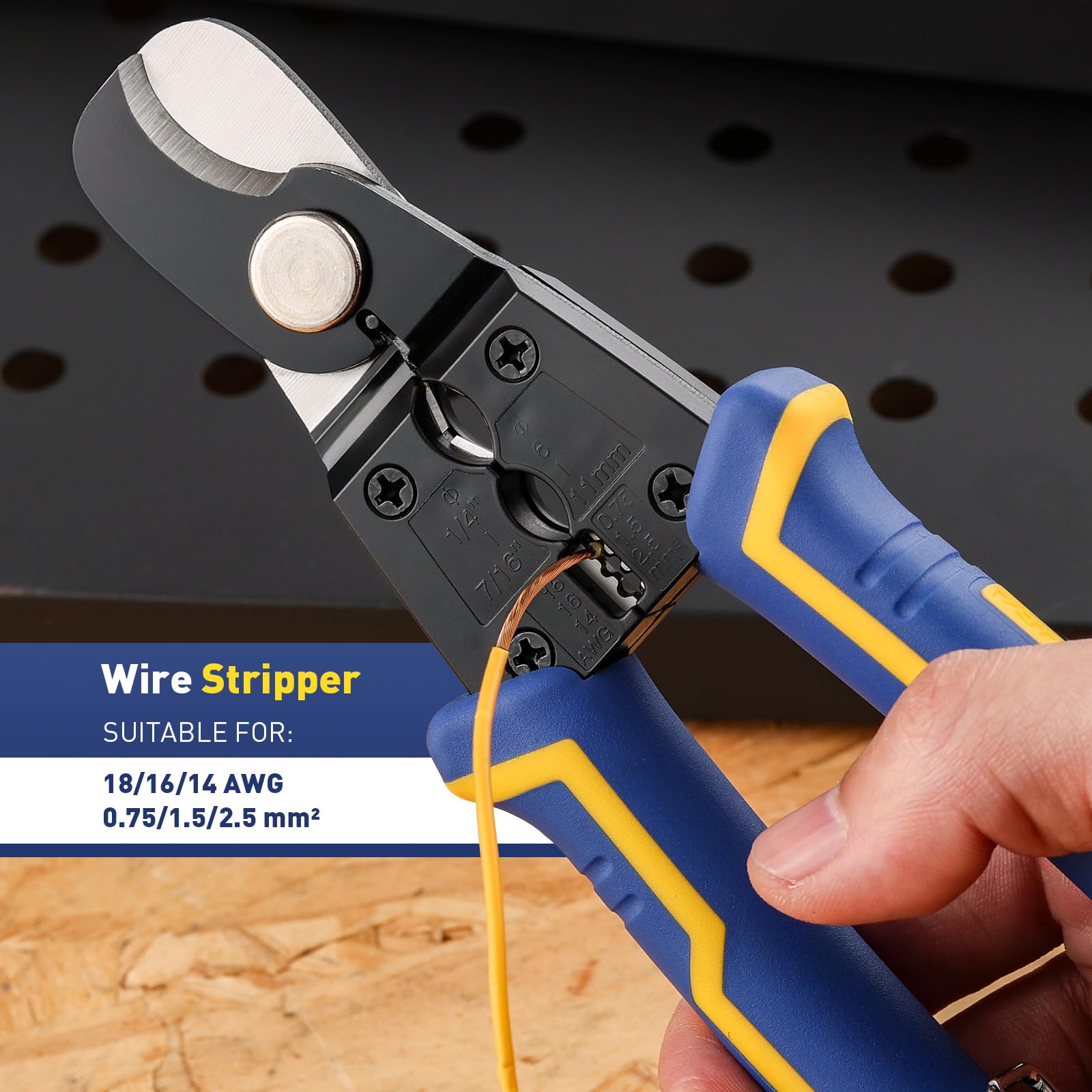 Haisstronica high leverage cable cutters: Wire stripper for AWG 18-14 cables (0.75-2.5mm²) with precision blade geometry.