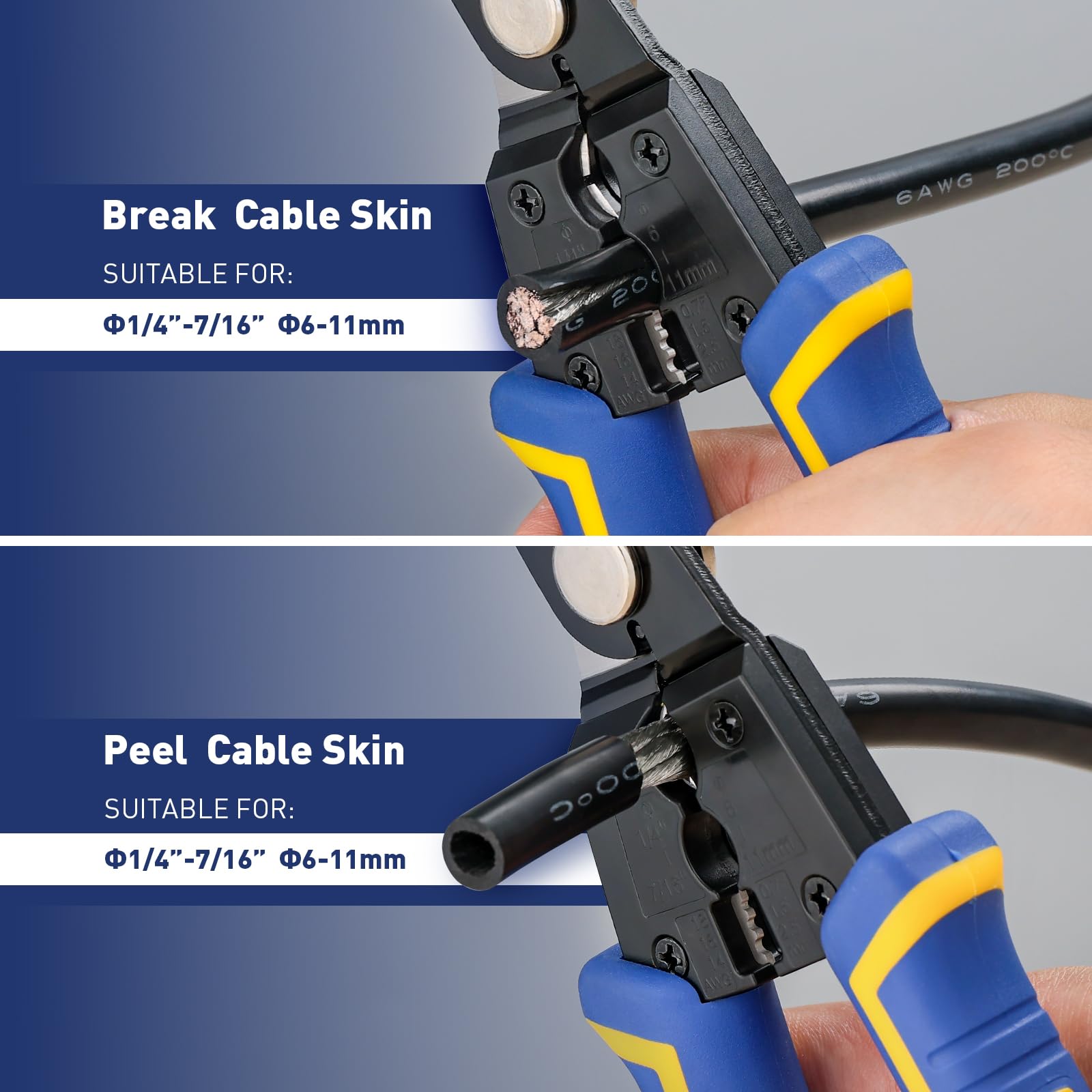 Haisstronica cable cutter tool: Breaks and peels cable skin (Φ6-11mm) for efficient wire preparation and insulation removal.