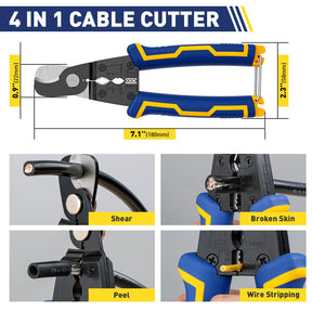 Haisstronica best cable cutters: 4-in-1 tool (180mm) for cutting, skin breaking, peeling, and wire stripping in electrical work.