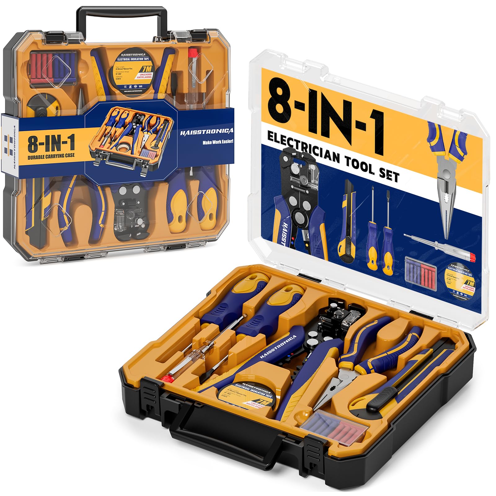 Haisstronica 8-in-1 electrician tool set with durable carrying case - comprehensive electrical toolkit
