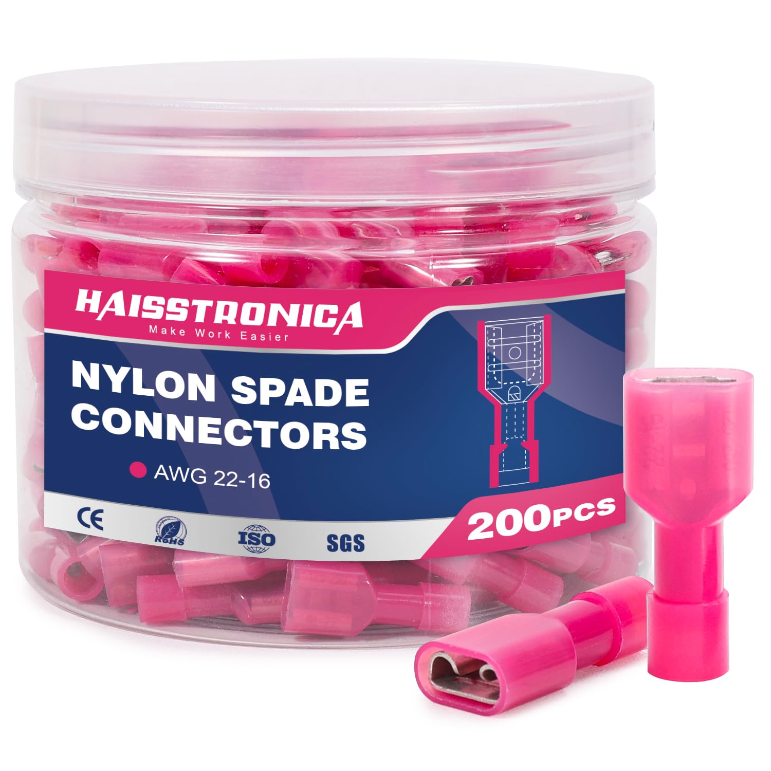 Nylon Spade Connectors Kit AWG 22-10-Bottle