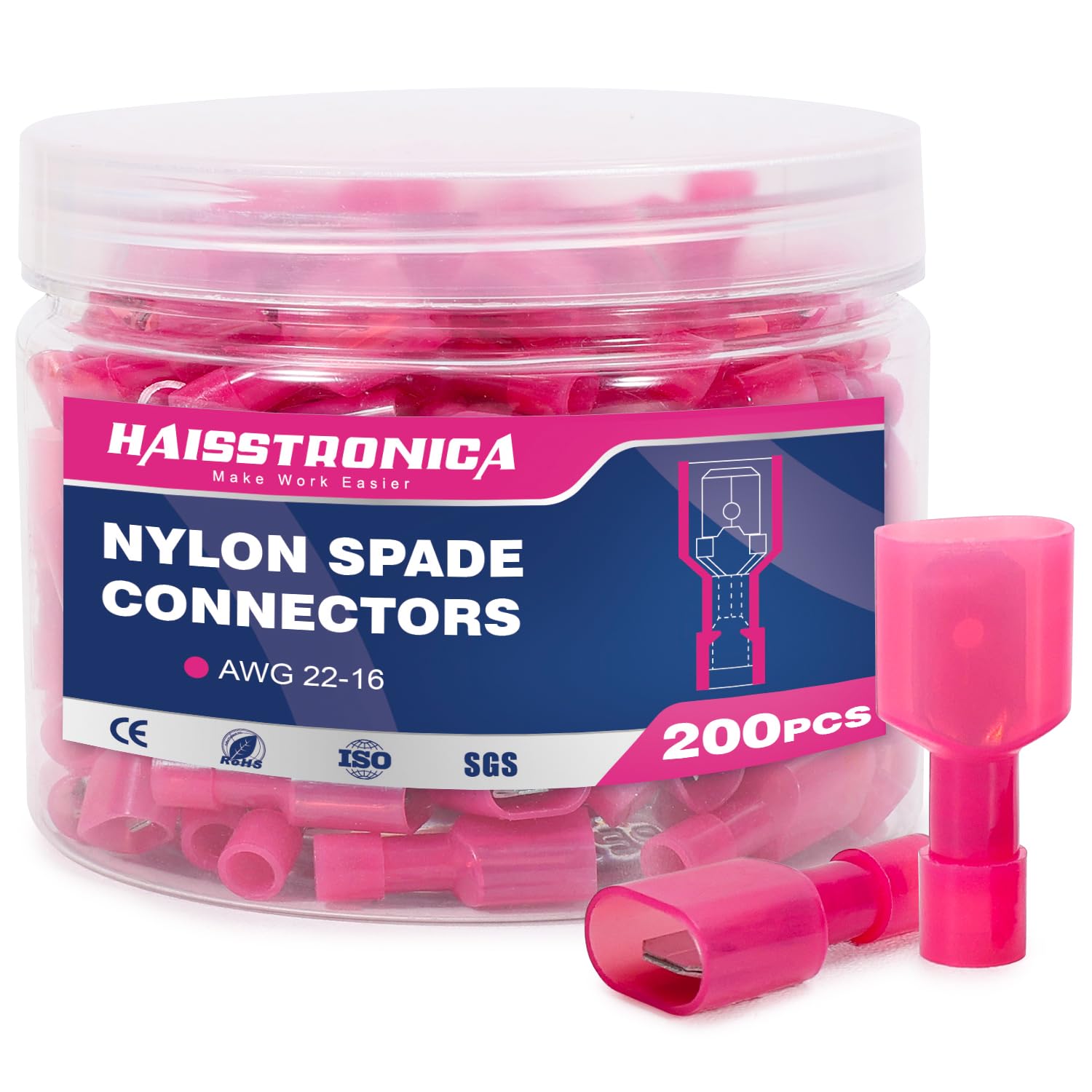 Nylon Spade Connectors Kit AWG 22-10-Bottle