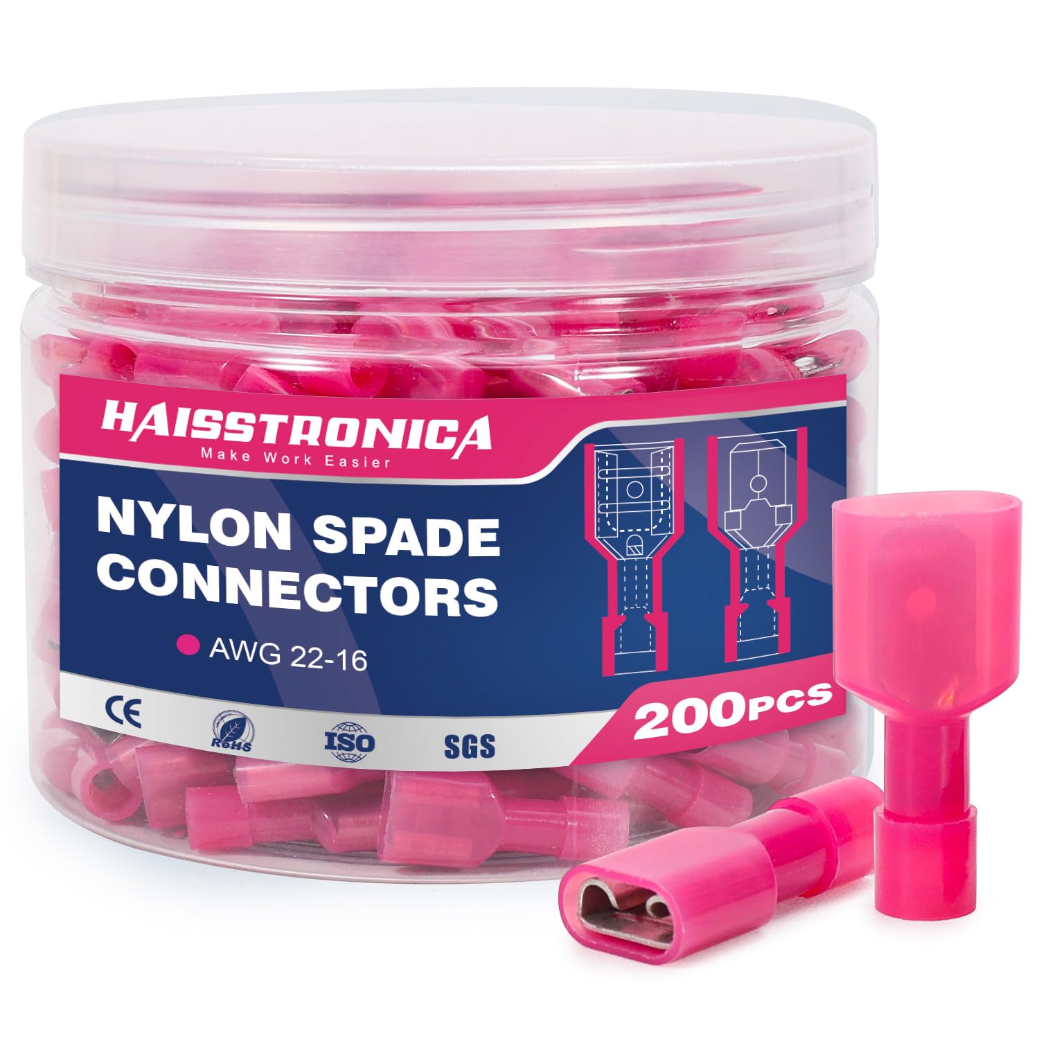 Nylon Spade Connectors Kit AWG 22-10-Bottle