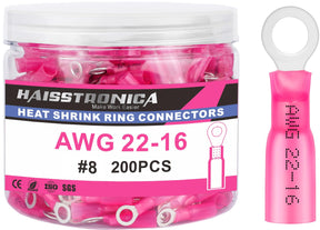 Heat Shrink Wire Connectors Ring Terminals 80/100/150/200PCS AWG 22-10 #10, 1/4", 5/16", 3/8" - (Bottlte)