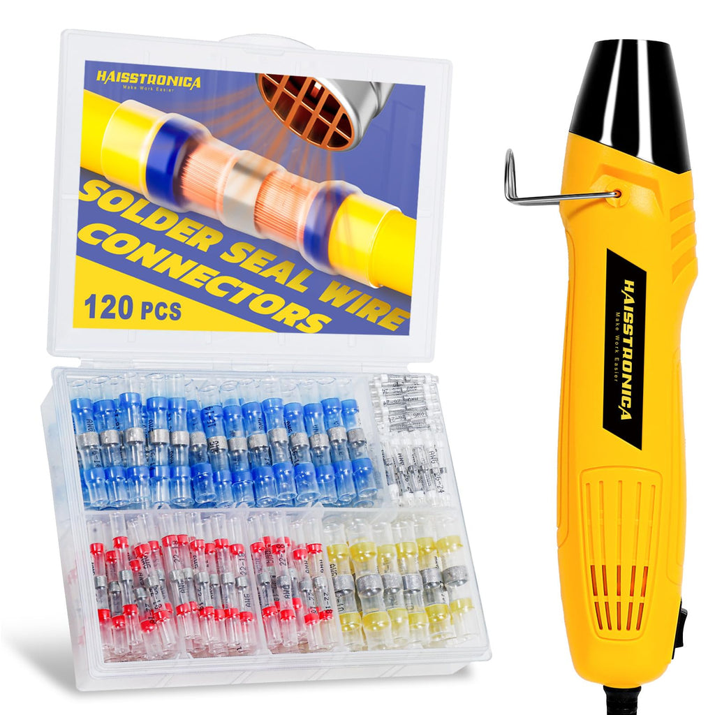 Heat gun with solder seal wire connector kit