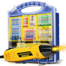 Haisstronica solderstick heat gun kit with assorted solder seal connectors, ideal for auto and marine repairs.