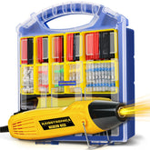 Haisstronica heat gun for electrical connectors shown beside solder seal terminals, ready for safe vehicle wiring.