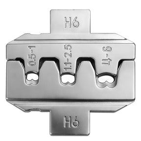 H6 die insert for open barrel terminals, marked 0.5–6 mm², made for crimpers electrical quick-change systems daily.