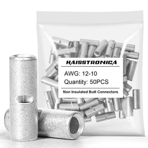 Haisstronica uninsulated butt connectors: 50pcs AWG12-10 connectors for high-current (48A) automotive applications.