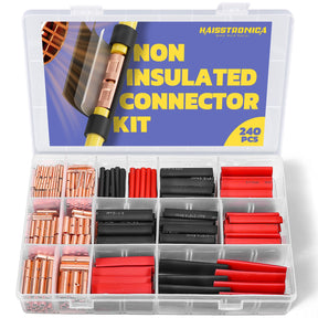 Haisstronica 240pcs non insulated wire terminal kit with copper butt connectors and heat shrink tubing for wiring