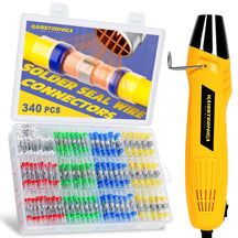 Haisstronica heat shrink gun for wiring shown with connectors in carry case, ideal for vehicle and marine repair jobs.