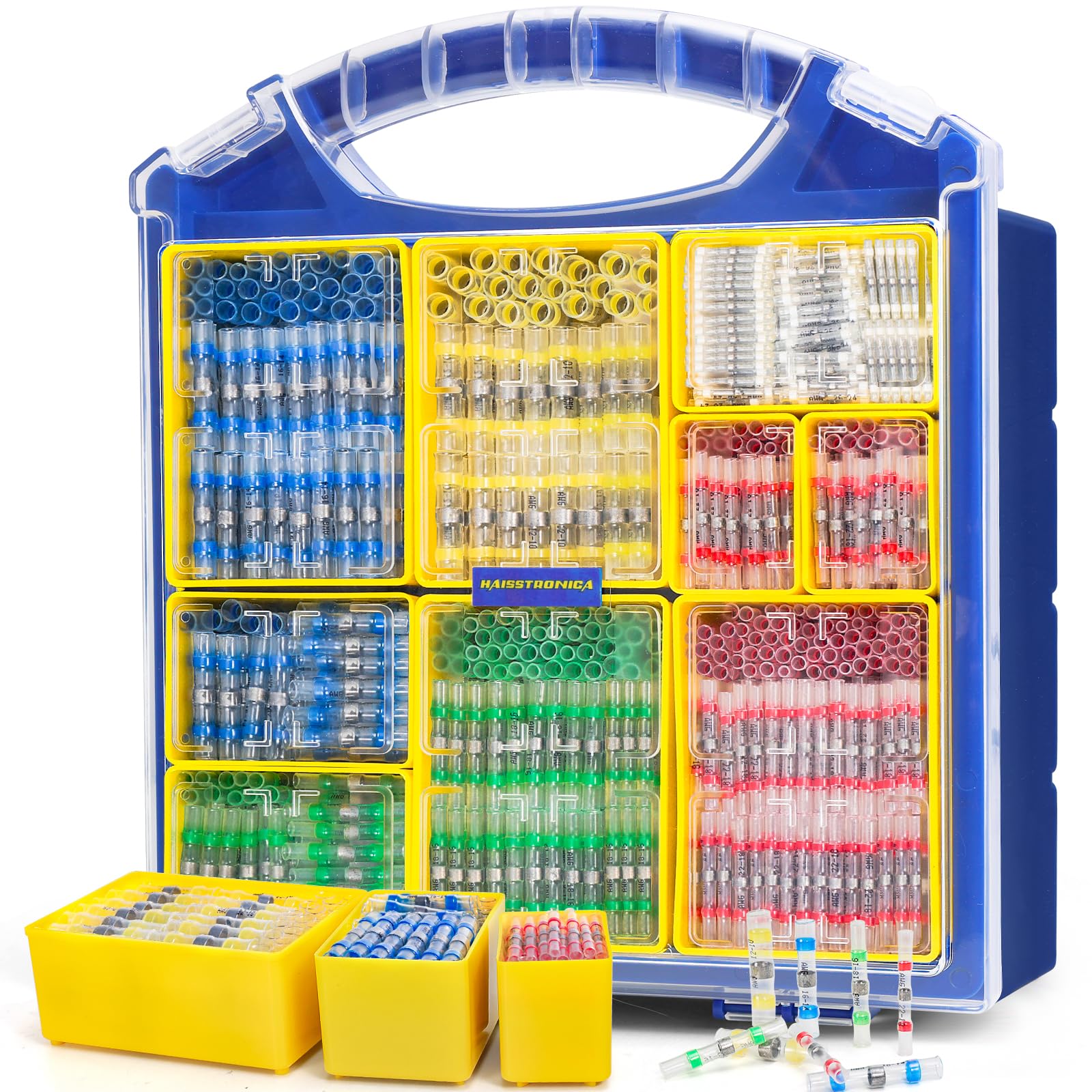 Portable case highlighting solder for automotive wiring with red, blue and yellow connectors ready for roadside repairs.