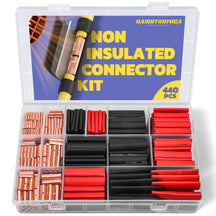 Haisstronica 440pcs non insulated terminal connector kit with copper butt sleeves and heat shrink tubing for installers
