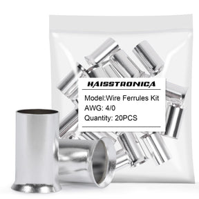Wire ferrule kit for 4/0 AWG with 20PCS ferrules displayed in bag highlighting robust crimping and secure wiring.