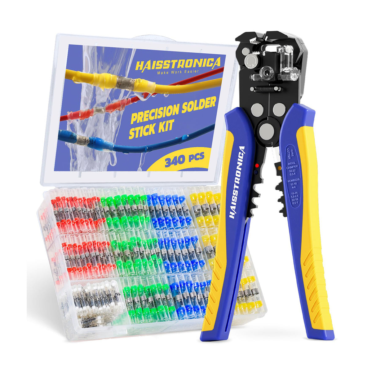 Haisstronica precision solder sticks kit (340pc) for waterproof wire repairs with integrated heat-activated sealing.