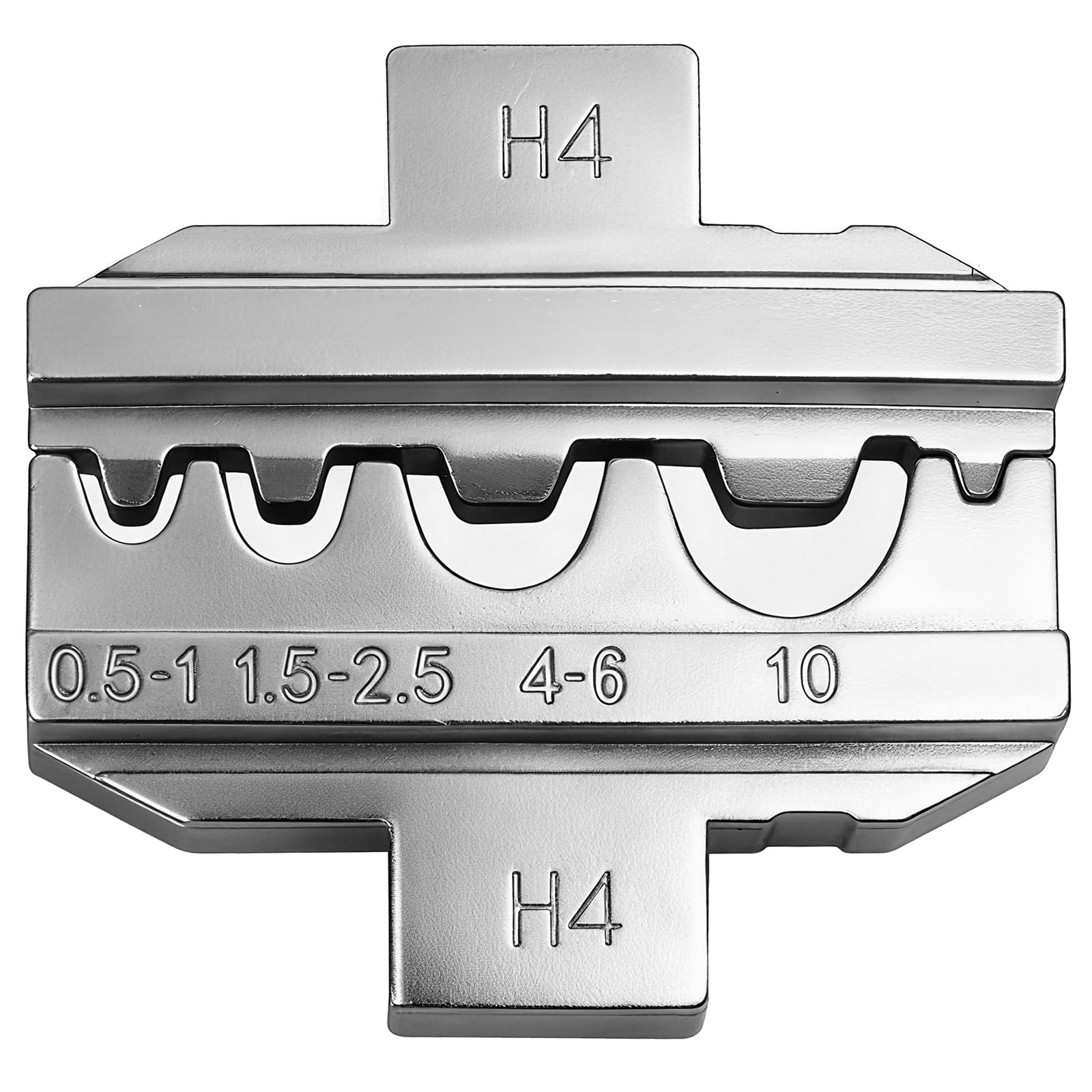 H4 die insert for non-insulated terminals, ranges 0.5–10, fits crimping tool electrical jaws for repeatable crimps.