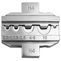 H4 die insert for non-insulated terminals, ranges 0.5–10, fits crimping tool electrical jaws for repeatable crimps.