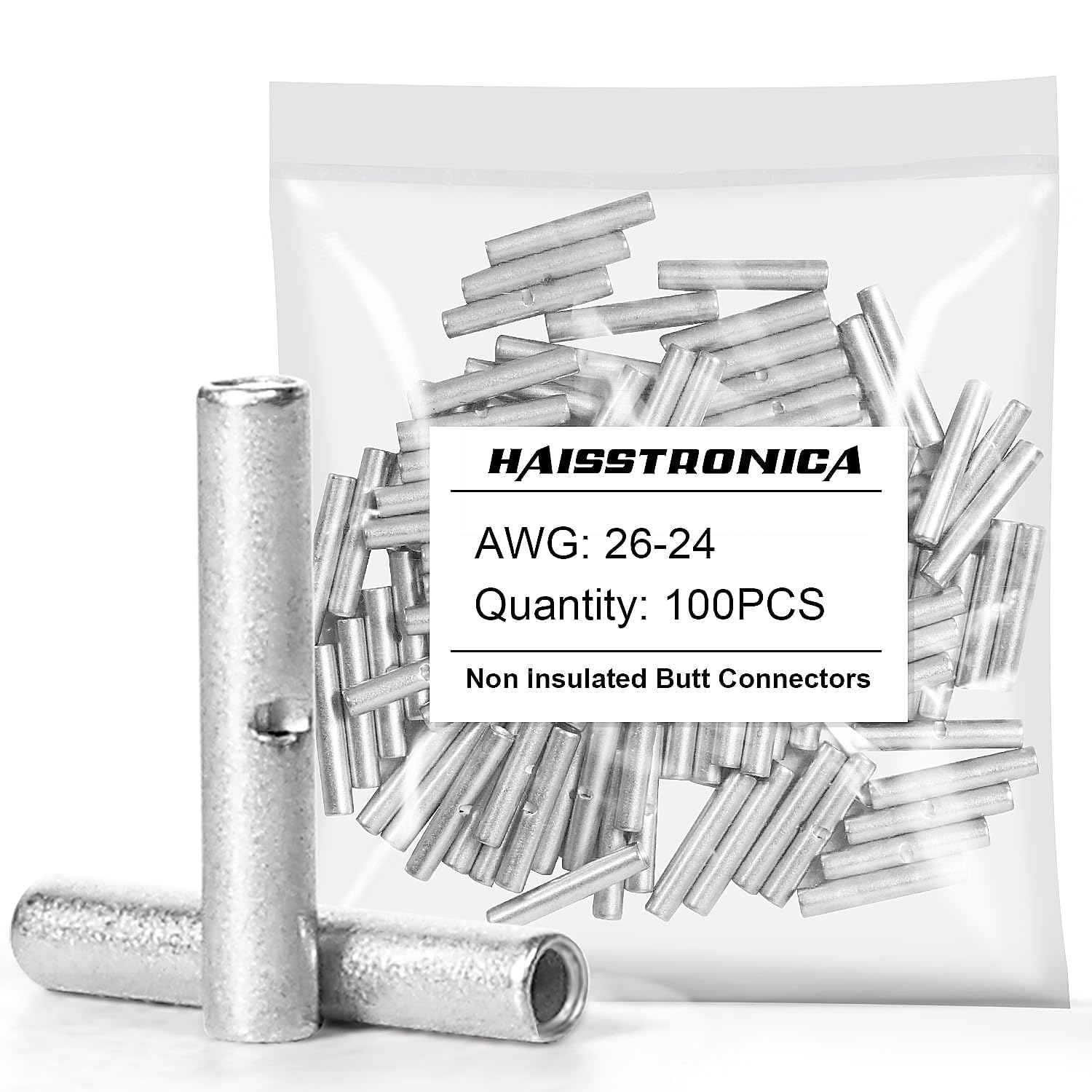 Haisstronica non insulated but connectors: 100pcs AWG26-24 for low-current (9A) electronics projects.